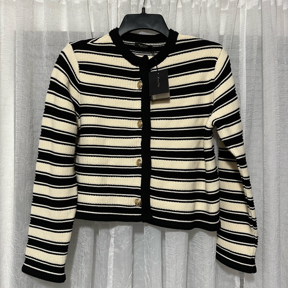 NWT Massimo Dutti Striped Knit Cardigan With Gold Buttons Size Small